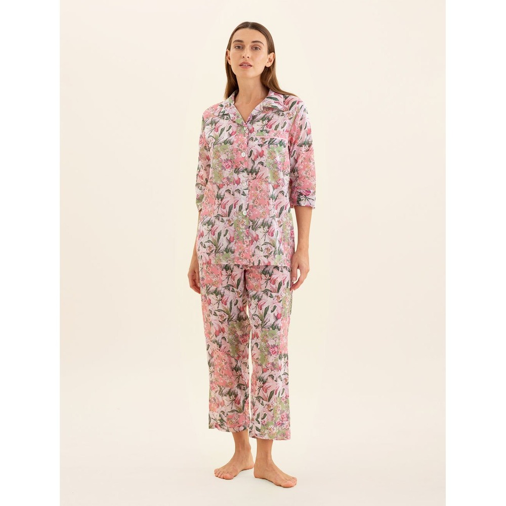 Women’s Pink Floral Cotton Pajama Set